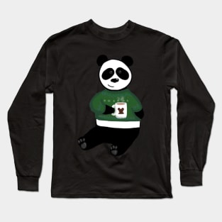 Panda drinking coffee in a christmas sweater Long Sleeve T-Shirt